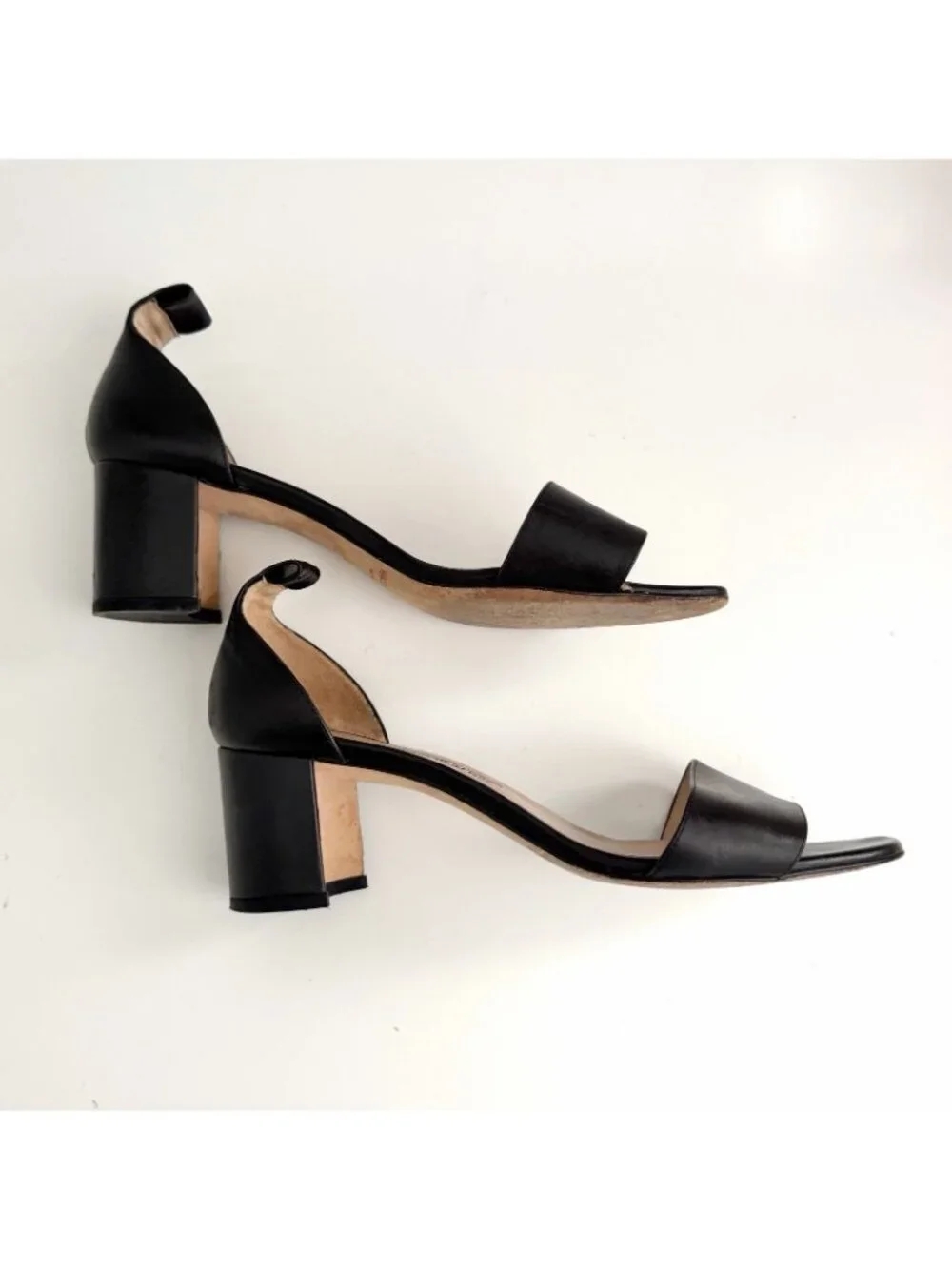 Manolo Blahnik Black Leather Peep Toe Sandal Block Heel Sz 40 / US 10 : NO STRAP